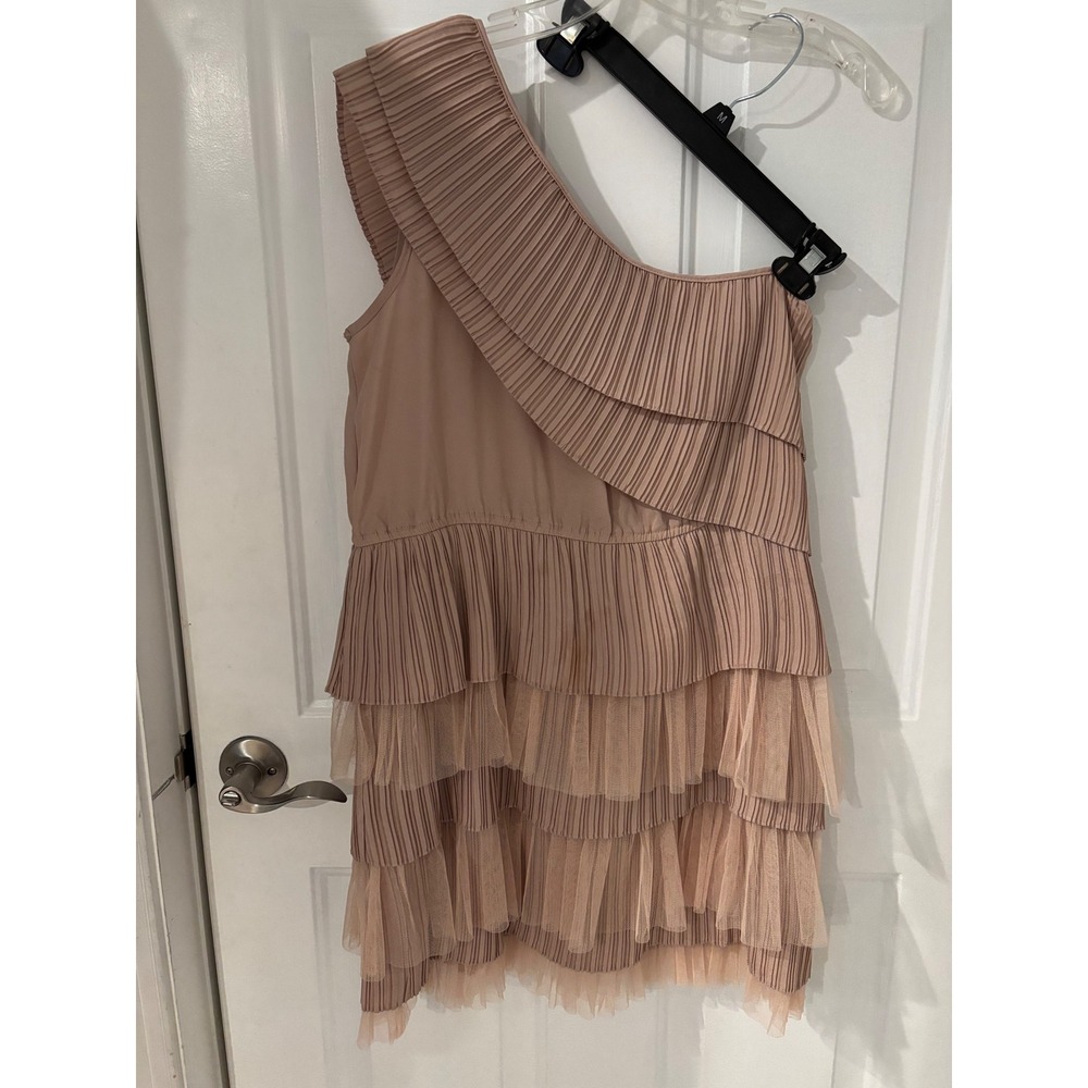 One Shoulder Dress Ruffle Tiered Pleated Party Cocktail Mini Dress Medium - Picture 1 of 4